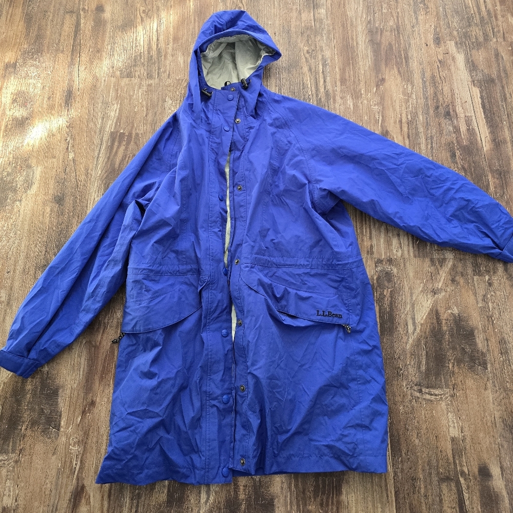 L.L. Bean Stowaway Gore-Tex Rain Jacket Women's Petite Medium Blue Waterproof